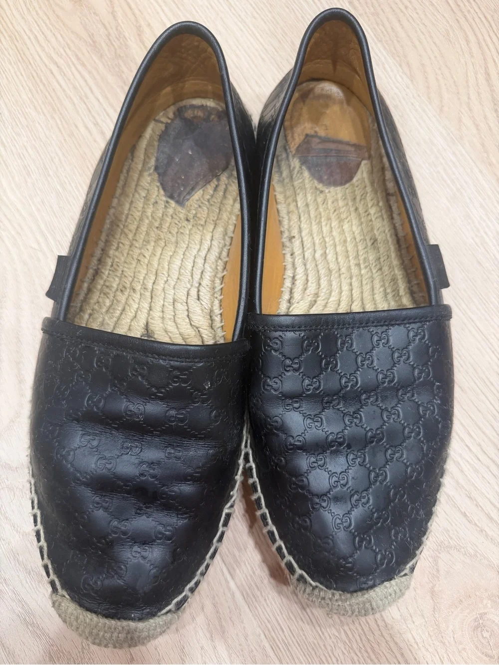 Gucci Black Leather Women's Espadrille Flats